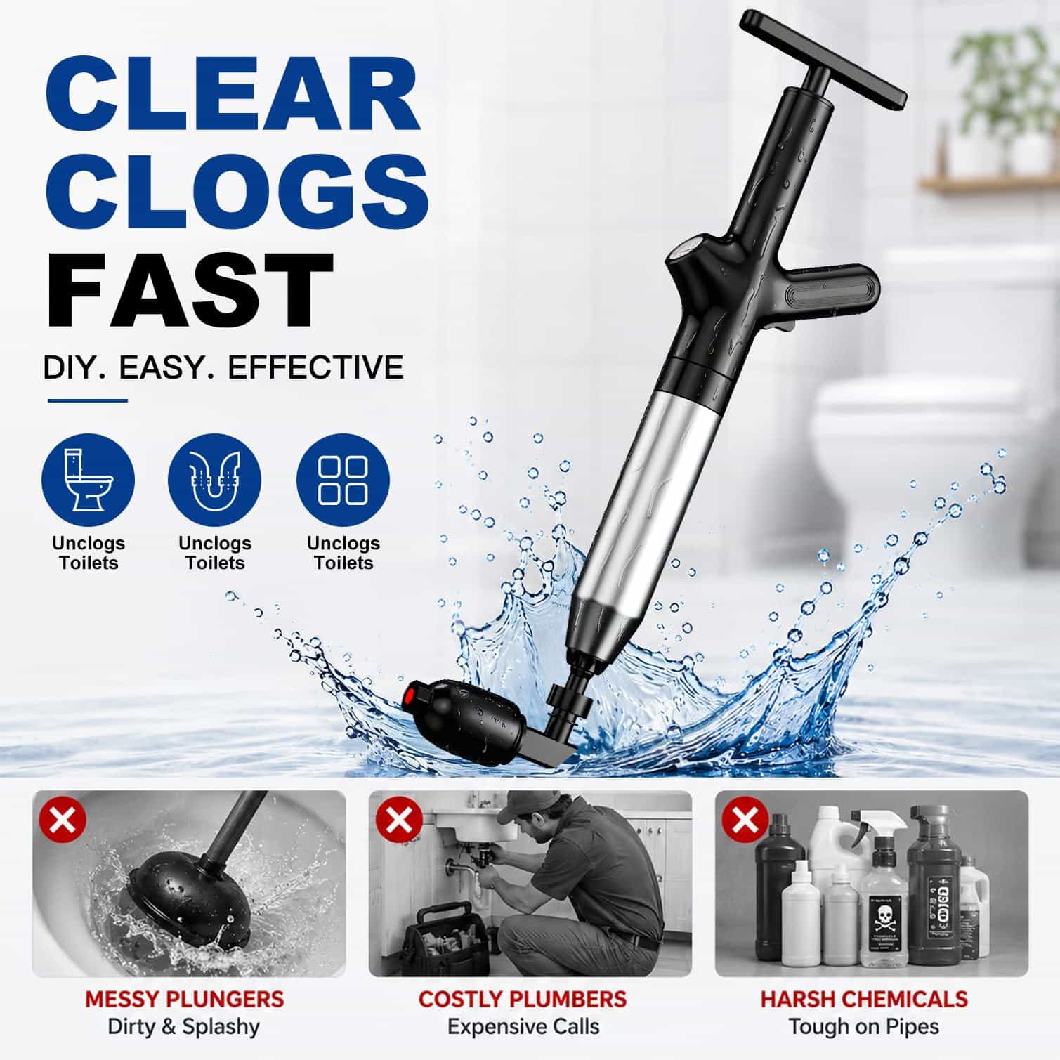 Toilet Plunge Blaster, High Pr - огляд і ціна Plunger Toilet